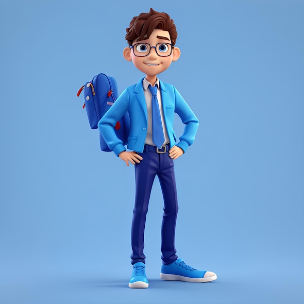 Photo male character 3d cartoon blue background