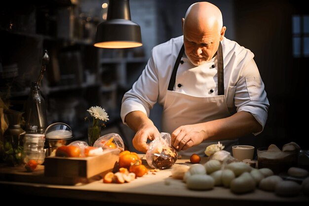 Photo a male chef cooking in the kitchen