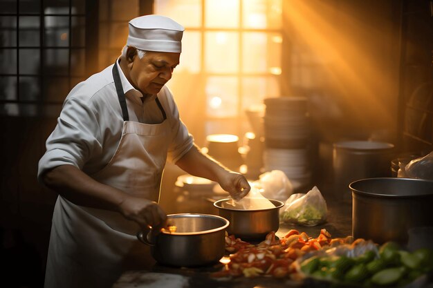 a male chef cooking in the kitchen