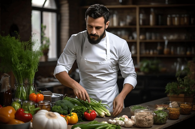 a male chef cooking in the kitchen