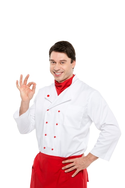 Male chef over white