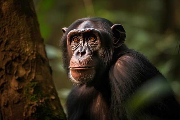 Male chimpanzee resting in the Kibale Forest National Park in Western Uganda