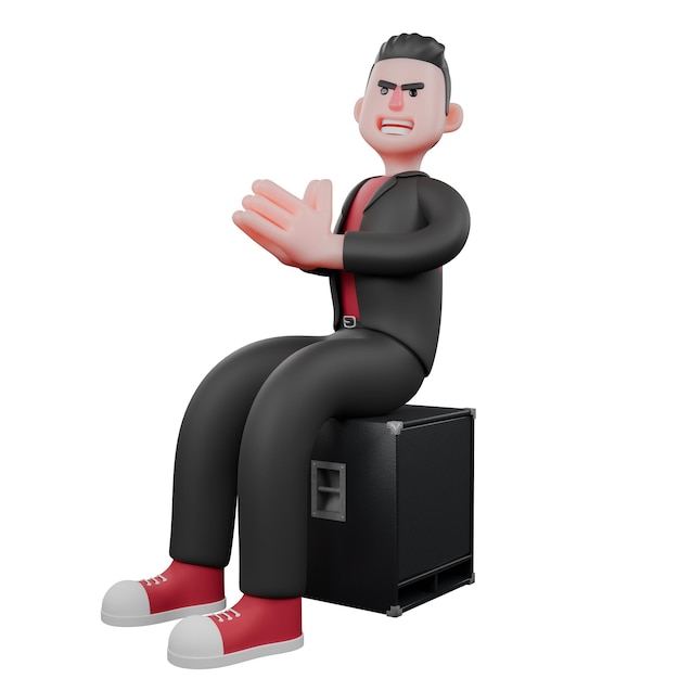 a male choreographer sits loudspeaker with hands rubbing together choreographer model