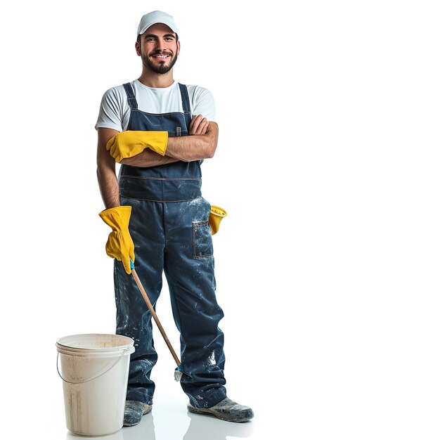 Male cleaner on a white background