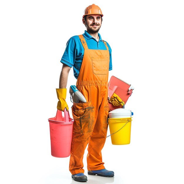 Photo male cleaner on a white background