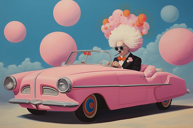 Photo a male clown drives a cute car