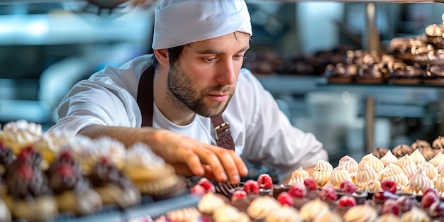 male confectioner working in supermarket ai generated