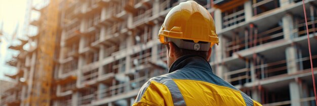 Male construction worker in helmet at construction site