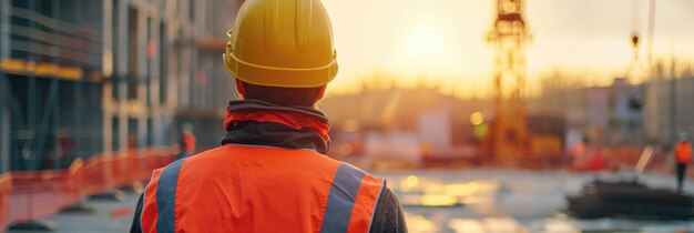 Male construction worker in helmet at construction site