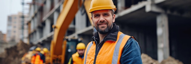 Фото Мужчина-строитель в шлеме на строительной площадке
