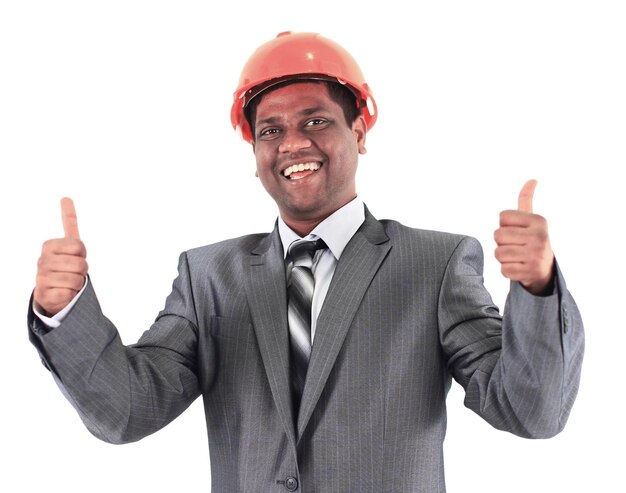 Male construction worker a job site Isolated on a white background