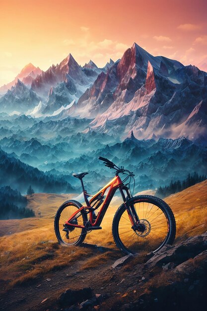 Photo male cyclist riding bicycle in mountains