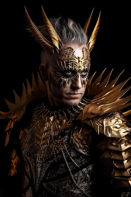 Male daemon warrior in black and gold armor