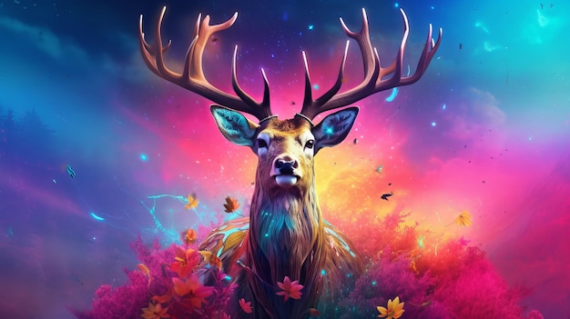 Male Deer in Vibrant Colors