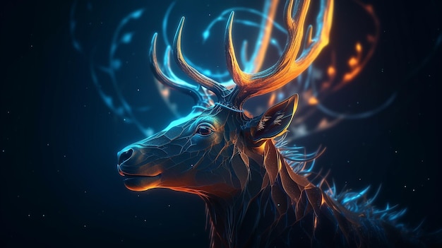 Male Deer with Glowing Antlers Magical Artistic Render