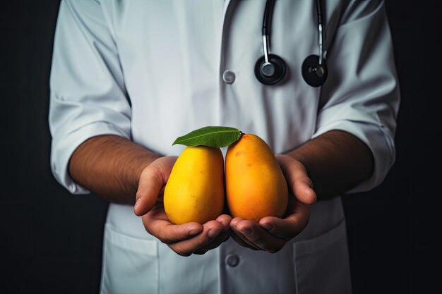 Male doctor advocating mangoes for optimal health