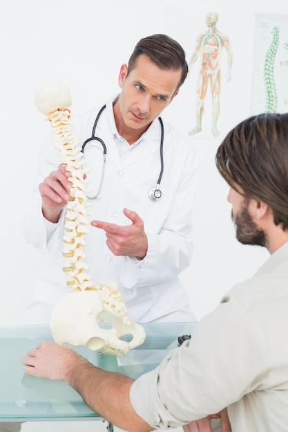 Male doctor explaining the spine to a patient