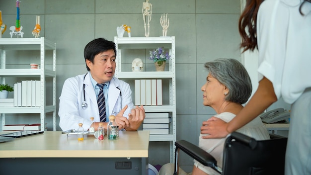 Male doctor explains the properties of medicines