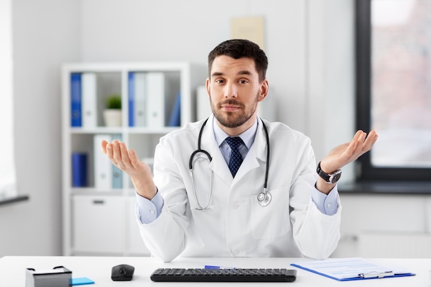 male doctor having video conference at hospital
