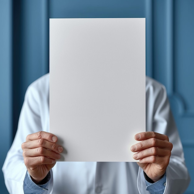 Photo male doctor holding a blank poster in his hand ai