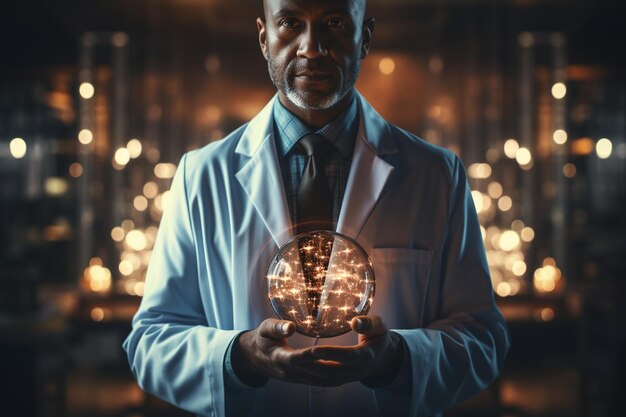 A male doctor holding a medical technology icon for the concept of health insurance generative ai