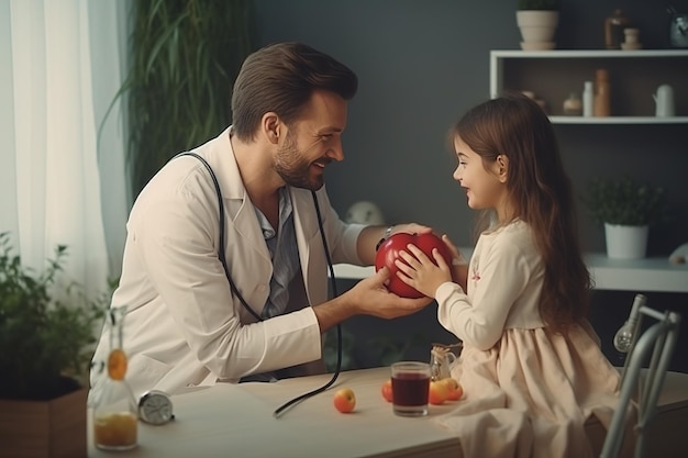 Male doctor man examination checking for fever and use a heart stethoscope listen to the heart beat