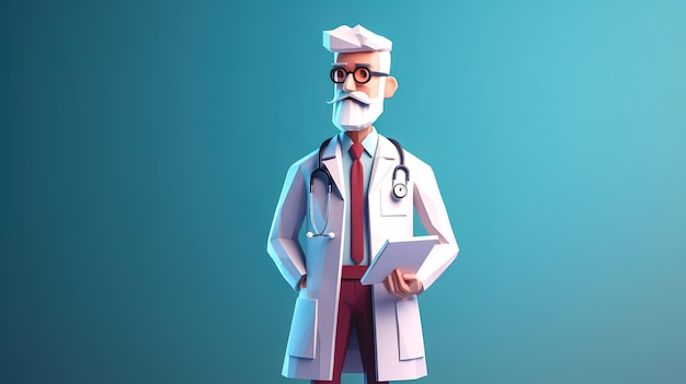 파란색 배경 생성 인공 지능에 의료 유니폼을 입은 남성 의사