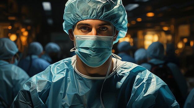 male doctor in protective mask standing at hospital