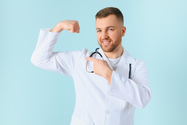 Male doctor show strong arm to you