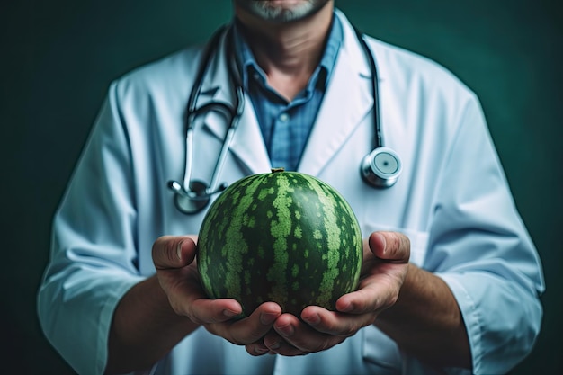 Male Doctor Showcasing Watermelon39s Healthful Properties