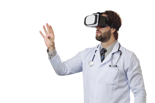 Male doctor using a Virtual Reality Glasses.