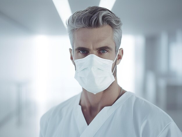 Male doctor wearing a medical mask in the hospital