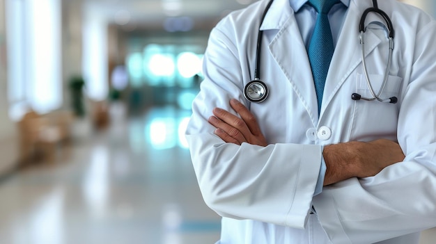 Male Doctor in White Coat and Blue Tie