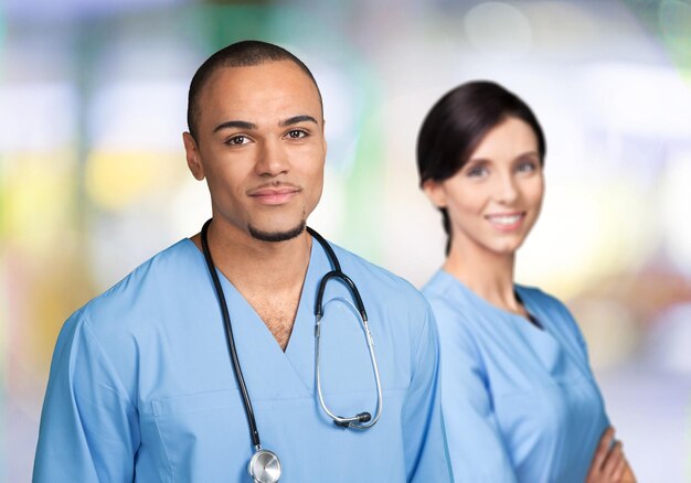 Male doctor with female nurse in the clinic