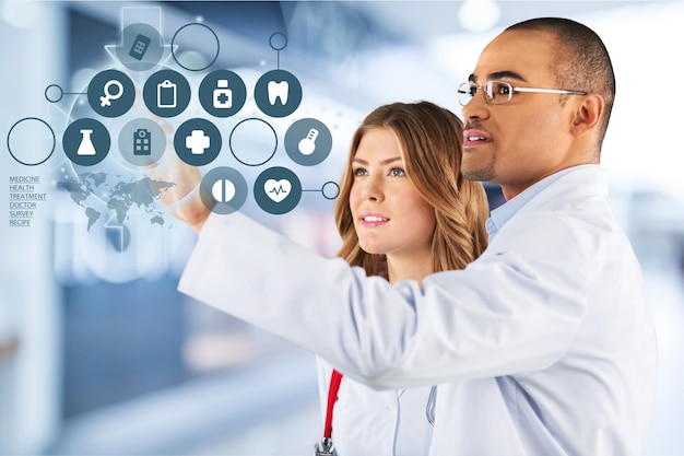 Male doctor with female nurse in the clinic