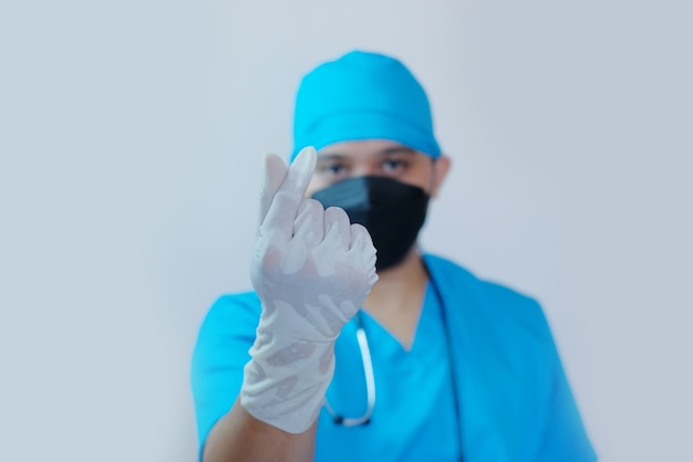 Male doctor with love finger sign