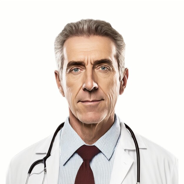 A male doctor with short hair wearing a lab coat and a smart look
