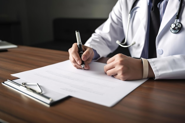 Photo male doctor writing on a medical form ai generated