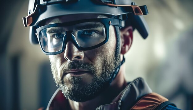 Foto elettricista maschio in occhiali di sicurezza generativa al