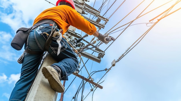 A male electricians skill and courage keep electricity flowing