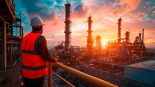 A male energy engineer in a suit at a power plant Selective focus