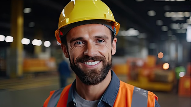 A Male Engineer in Safety Vest and Hardhat Professional Man Working in the Modern Manufacturing Factory Generative Ai