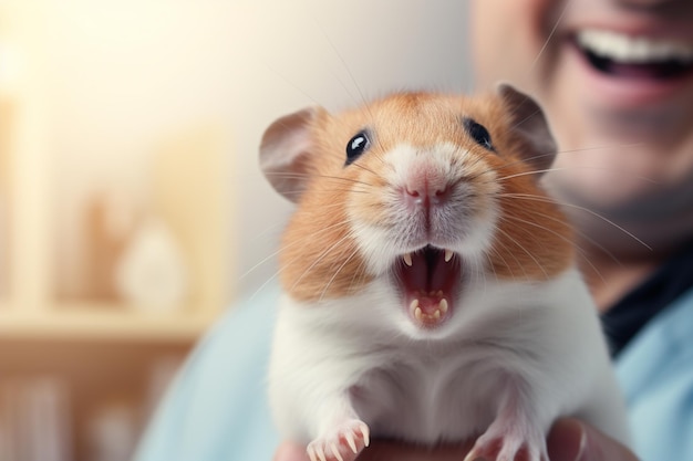 Photo a male excotic pet vet holding a guinea pig bokeh style background