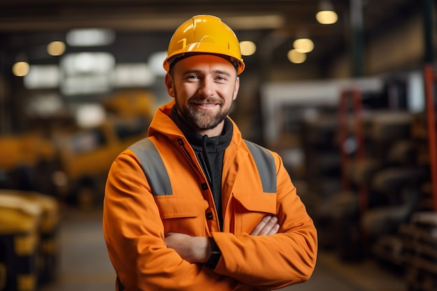 Male factory worker with helmet