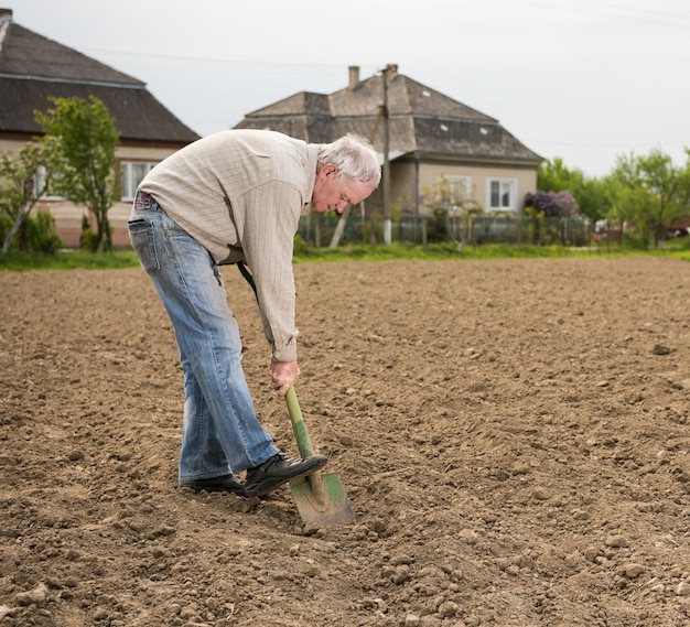 Male farmer digging in the garden