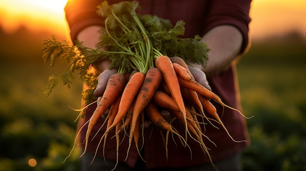 Foto un contadino con una carota in mano