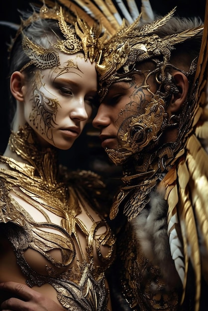 Foto angeli maschi e femmine guerrieri in armatura d'oro