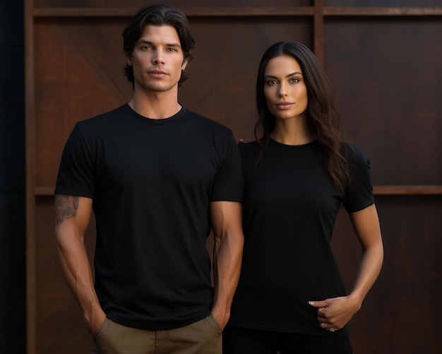 Male Female Black T tshirt Raw Mockup