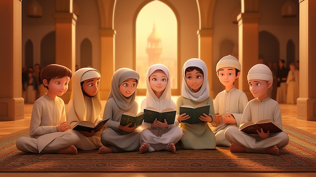 male and female cartoon characters as well as two islam
