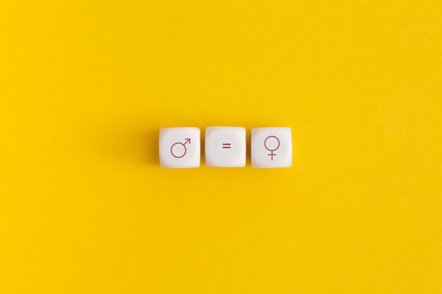 Male and female gender icons on a white cubes